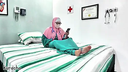 Hijab Muslim Doctor video call with her secret lover on breaktime at Hospital