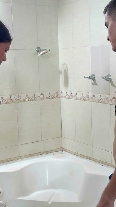 I give my shy stepsister a delicious massage so that she lets me shower with her to make her really and me hard | Clip 1