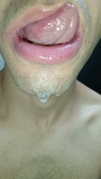Cum in my mouth, play with your cum, and swallow it, close-up, naughty gay, tongue, sloopy | Clip 1