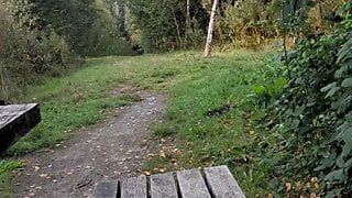 Masturbandosi e sborrando fuori in un parco