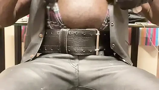 Black Muscle Leather Tit Pump and Play