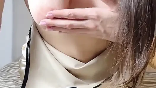 A MILF in Satin Shows off Her Saggy Tits and Brings Herself to Orgasm