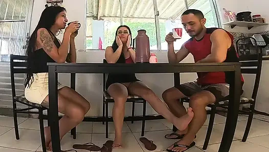 Wife caught her unfaithful friend giving her husband oral sex! Is she going to join them?