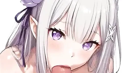 Yapay zekalı elf kız Emilia-tan göğüslerine dölle meme muamelesi yapıyor, kovboy kız tarzı biniyor ve ağzına dölle sakso çekiyor