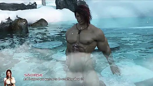 Conan kaplıcada Saoirse'i sikiyor - büyük göğüslerini sıkıyor ve buharlı suda şişman götünü sikiyor