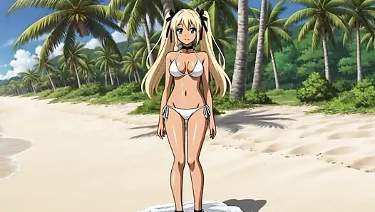 На пляже с горячей Nami - она играет со своей киской