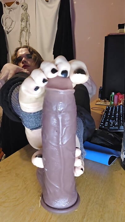 Femboy Gives His BBC Dildo a Footjob