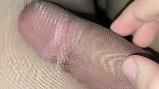 Teasing My Big Cock in Someone's Grey Shiny Pantyhose