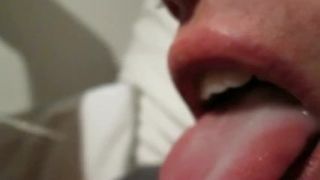 Horny cumming on tongue