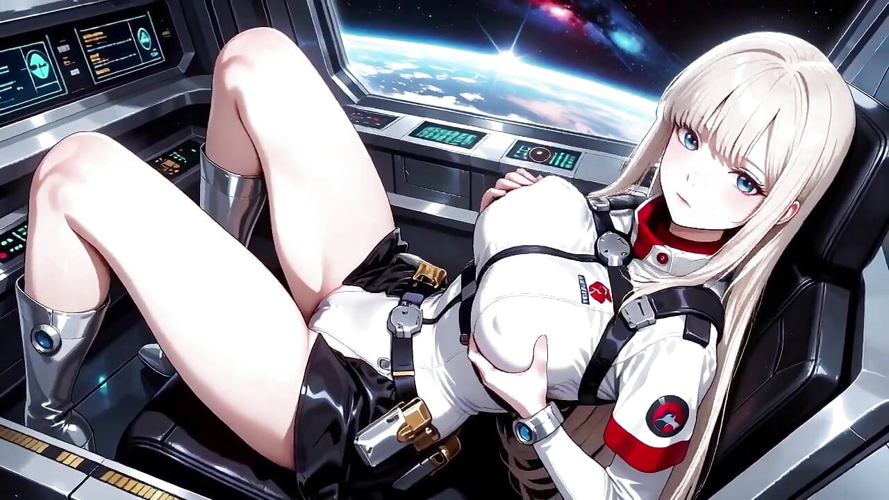 Privata stunder inuti det futuristiska rymdskeppet där hennes vita uniform sträcker sig till perfektion