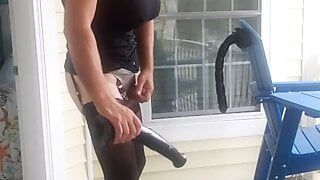 DeeDeeSlut69 on Balcony with Horse Cock