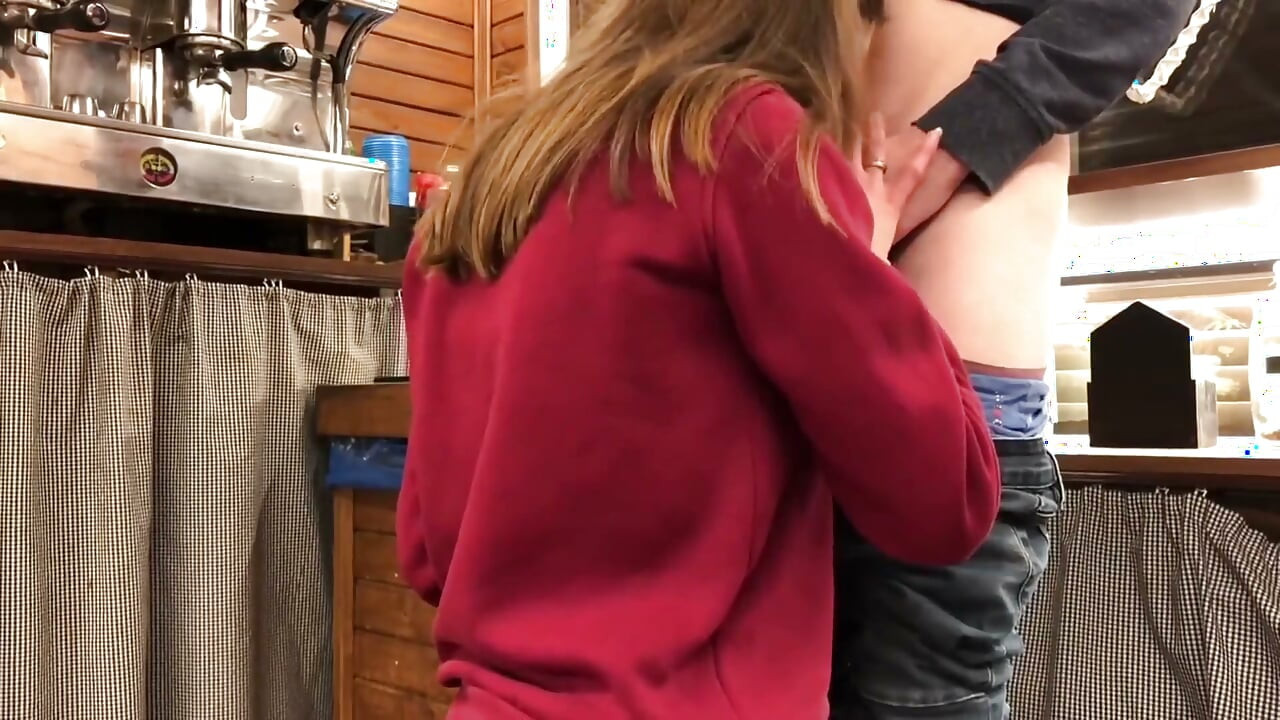 First Blowjob at Work - Sucking a Cock While Kneeling Under the Bar Counter