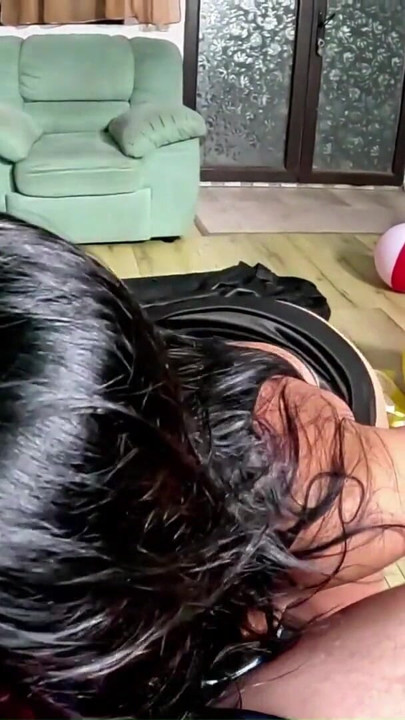 Leather MILF Humiliates Inflatable Addict. Beach Ball Popping, Deepthroat and Creampie | Clip 2
