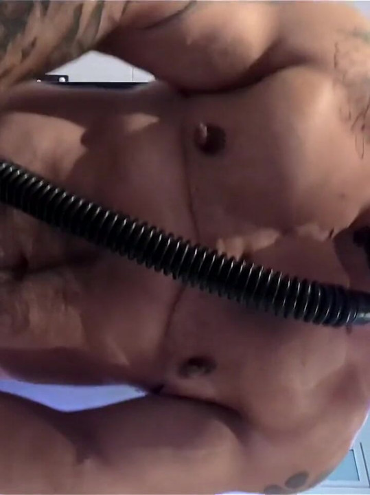 Gas Mask with Hose Lets Me Inhale My Ripe Cock and the Scent Is Divine.