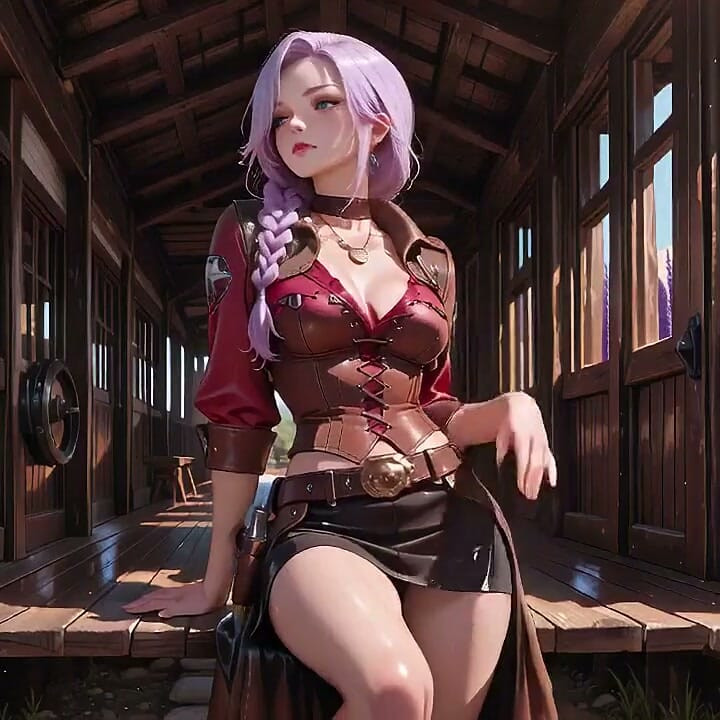 The Deadly Glance in the Desert Sunset. Shouldering a Rifle yet Hiding Her Heaving Chest.