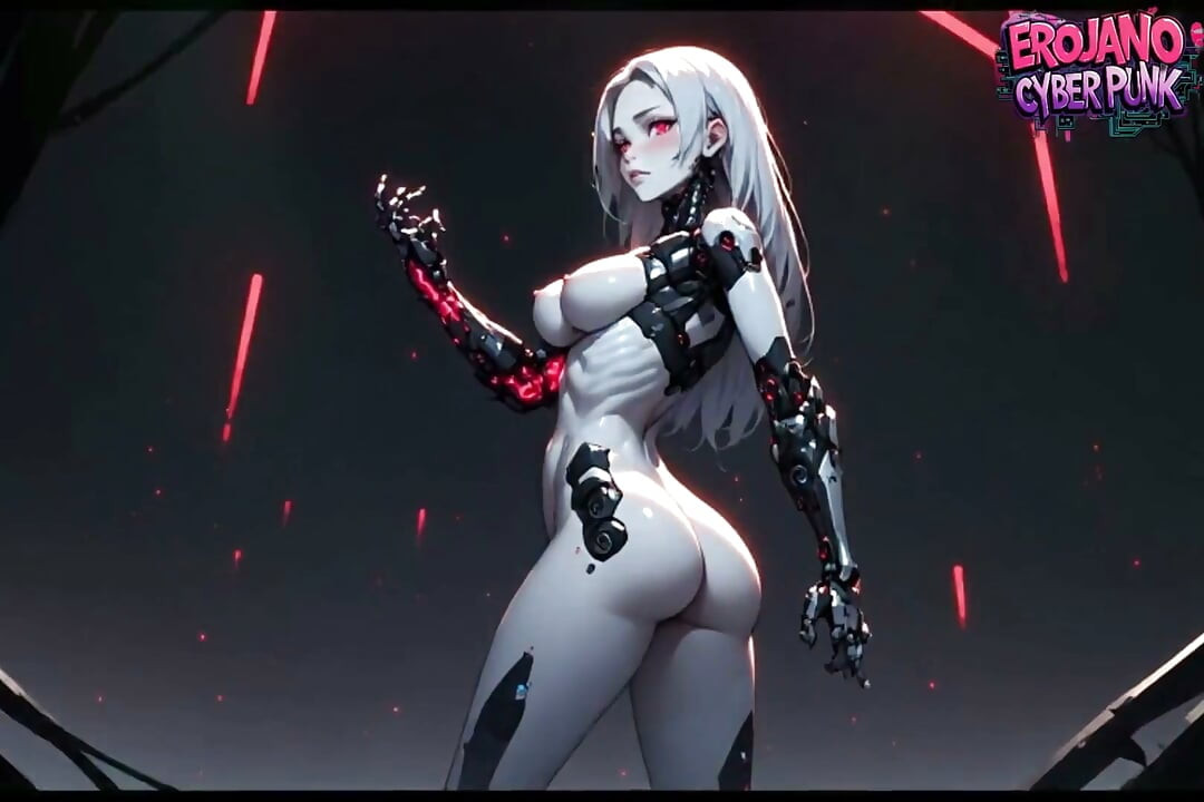 Naked Anime Cyborg - Tall Slim Girl with Manhwa Dark Style Robotic Arm