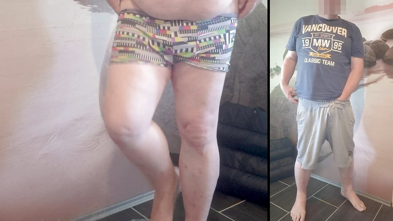 Jerking off while standing (2 viewing angles)