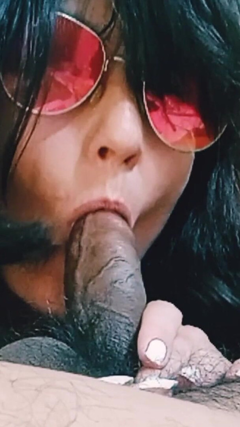 Slut Wife Blowjob closeup with sunglasses | Clip 1
