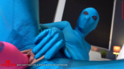 Horny Zentai doll spoiled with her new toys to orgasm