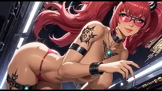 245 Cyberpunk kızıl saçlı seksi konuşma ve poz veriyor, ai animasyon