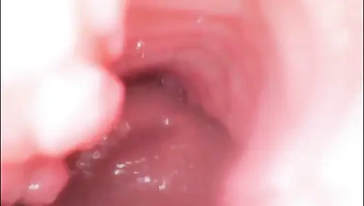 Endoskop dölleme. Amcık içindeki kamera yarağın amının içine boşalğını gösteriyor