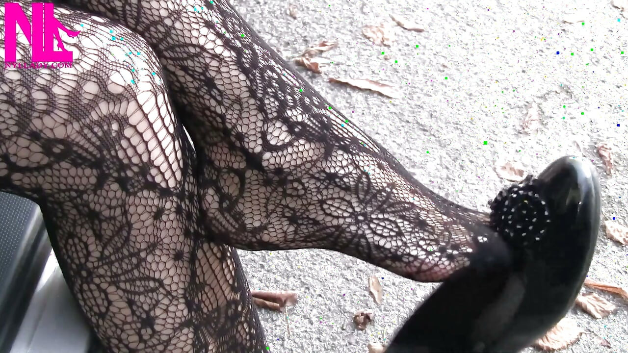 Sensual Dangling and Shoeplay in Black Flats in the Park