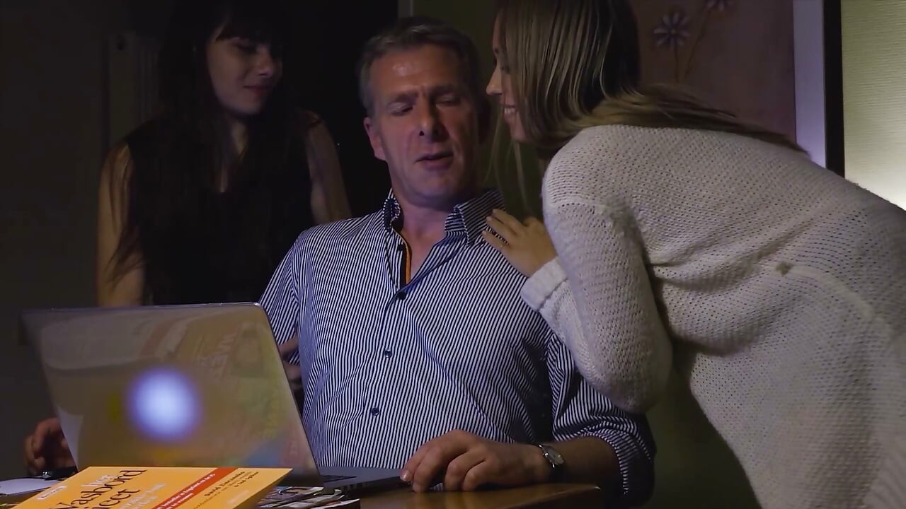 Suited Dom Takes Two Collared Sluts In Hardcore Threesome