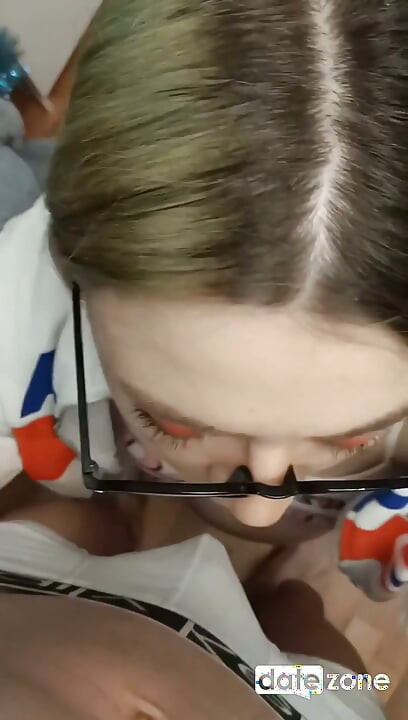 Young Pregnant Wife in Glasses Does Kneeling Blowjob and Gets Facial Cumhot