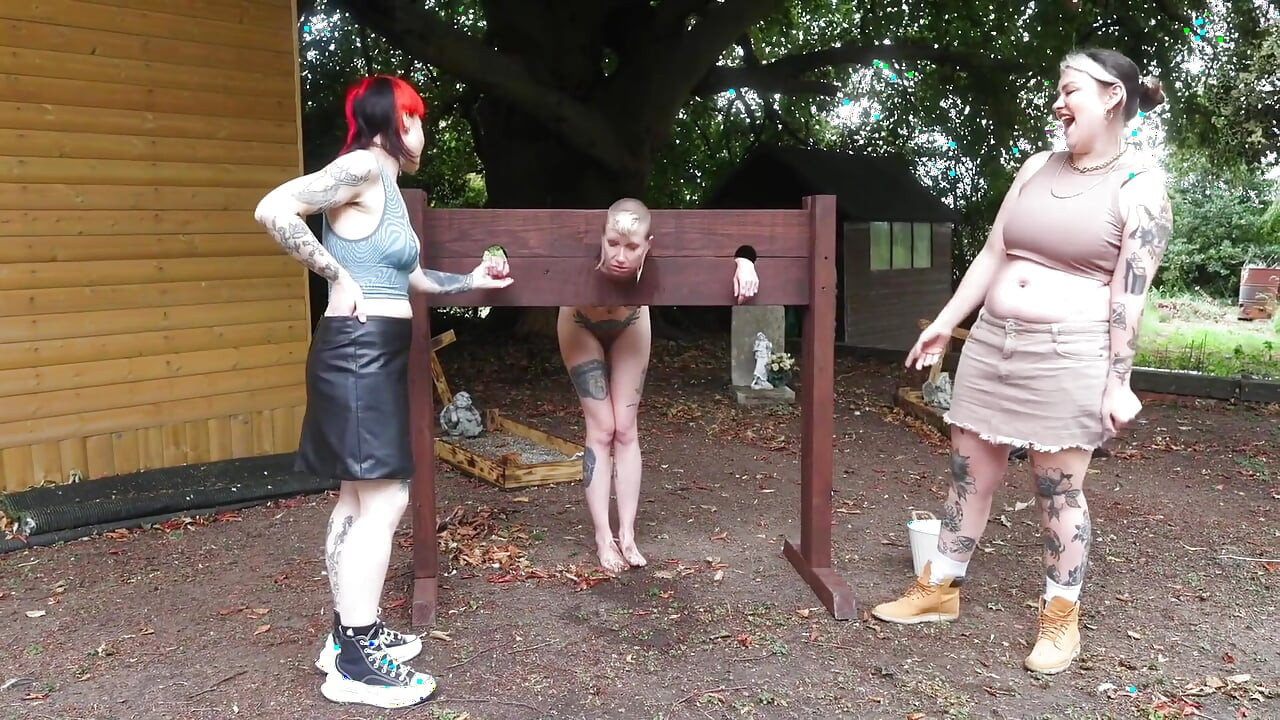 Naked Humiliation Girl Is Put in Stocks & Degraded