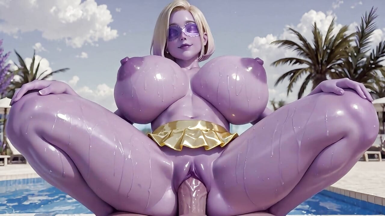 Wet Purple Fantasy Bogini Ogromne Cycki Przy Basenie Złośliwiec - 4K Ai