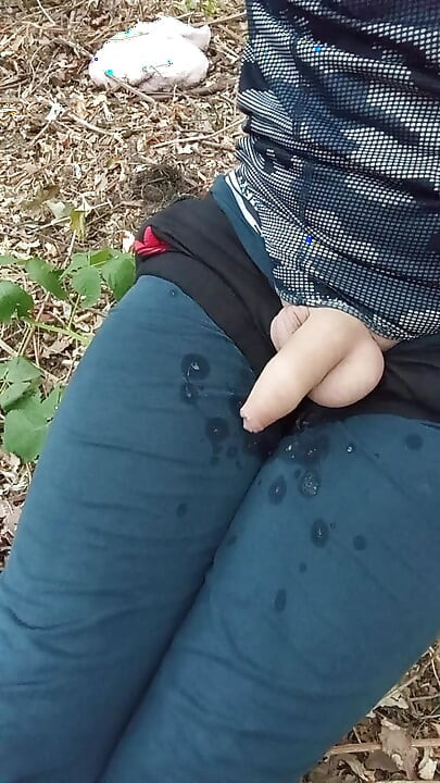 Wild jerking off at the edge of the forest, screaming with lust
