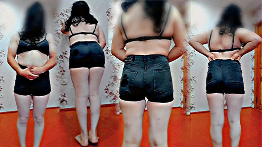 Fofa magrinha ladyboy caseiro desempenho sexy em shorts curtos, sutiã fofo e corpo branco - transsexual bunda femboy crossdresser