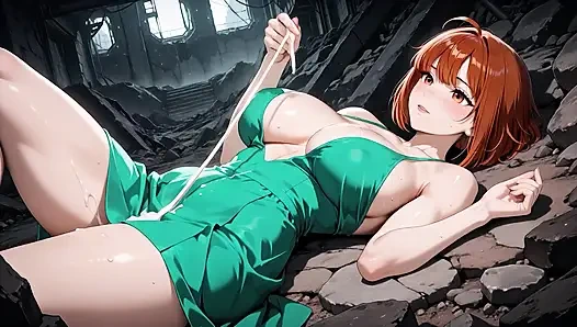 Redhead Anime Girl Fucked Hard in Ruined Factory - Dripping Cum All Over Her Big Ass