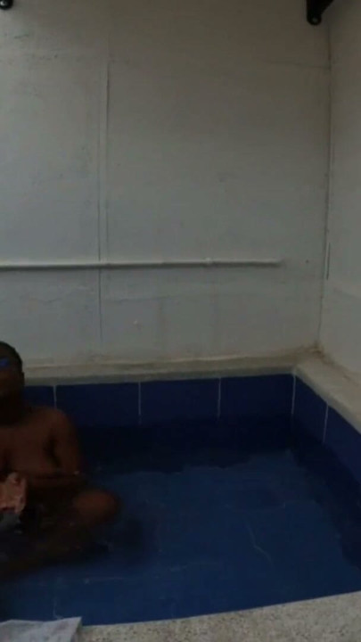 Pretty Hot Black Ebony Girl Gave Man a Really Nice Blowjob Outside In The Cool Tiny Pool Almost Made Him Bust Cum… | Clip 1