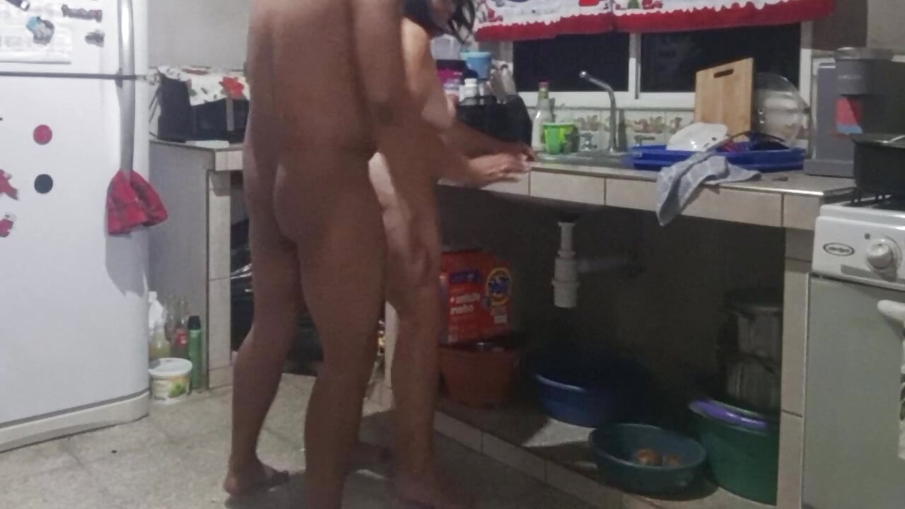 My mother-in-law masturbates me in the kitchen and wants me to fuck her doggy style.