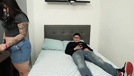Nerdy guy breaks his big ass friend's pussy, making her moan and get wet with pleasure, while cheating on her boyfriend
