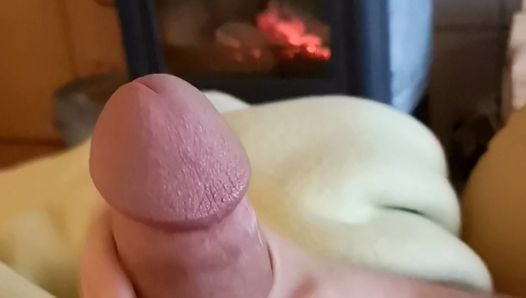 Big cock cumming by the fireplace