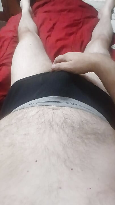 Cumming in black FTL briefs