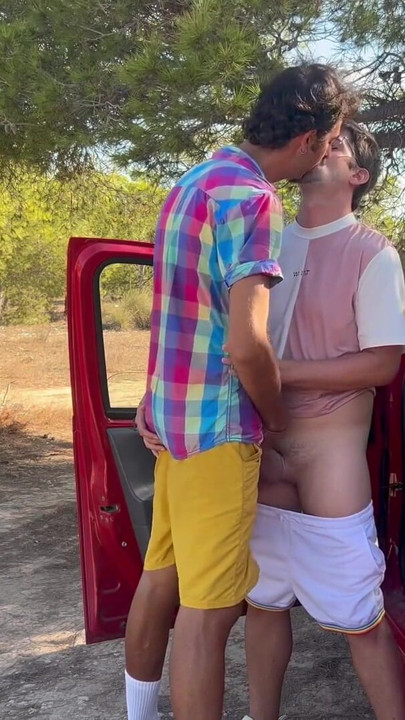 A guy jerking off alone in his car gets a blowjob from a stranger until he cums | Clip 1