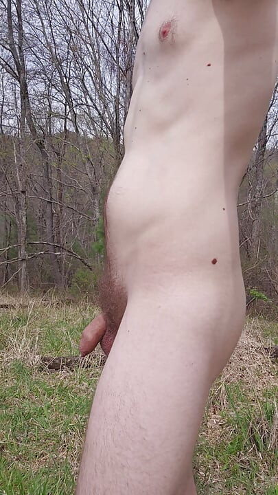 Pissing in the woods while nude