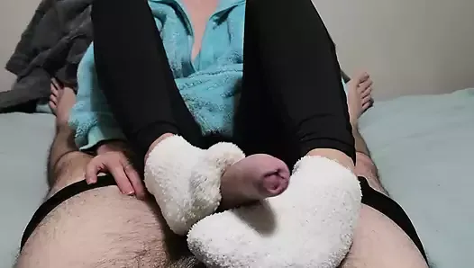 rubbing his cock with my feet footjob fetish