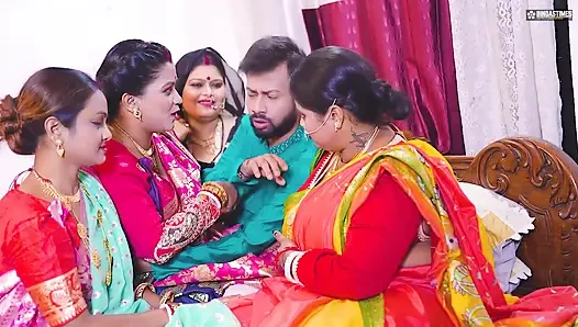 Desi Indian Thirki Husband fucks his all four wives at the same time and cumshot on face ( Hindi Audio )