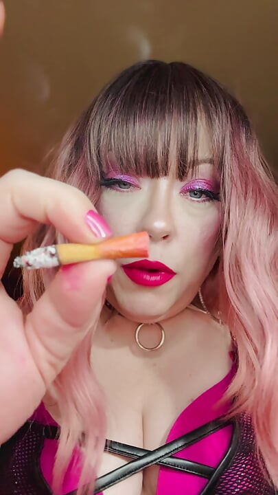 Miss Tina Snua Dressed In Pink Smokes A Richmond Superking Cigarette With Lots Of Dangling - OMI OME Snap Inhales Smoke Rings