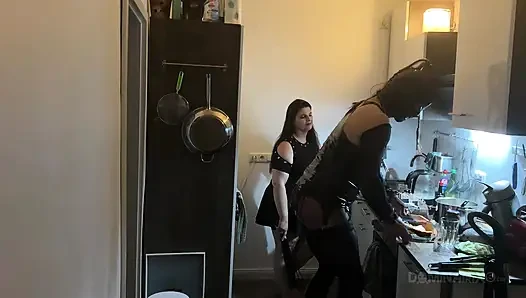 Dominant MILF Stretches Latex Sub's Ass Wide in Kitchen
