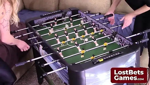 Dylan and Carmen are back for a thrilling game of Strip Foosball
