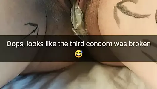 Third condom was broken and my wife takes a cheating creampie