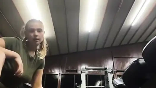 Hot Girl in the Gym Training and Play with Herself