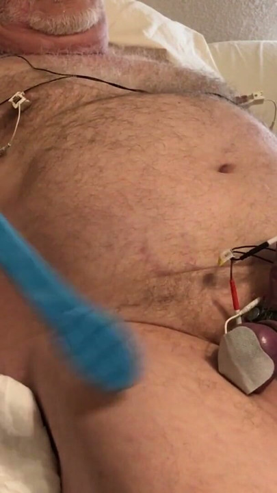 Balls and cock tightly bound, then estimmed as they swell up. Hands free orgasm. | Clip 1