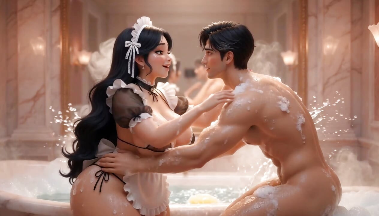 Obedient Maid Pleases Her Young Master (AI generated))