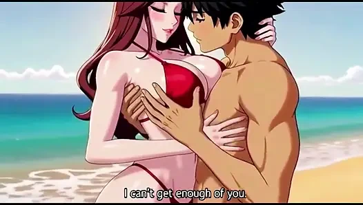 Beautiful woman on beach seduced by a hot guy